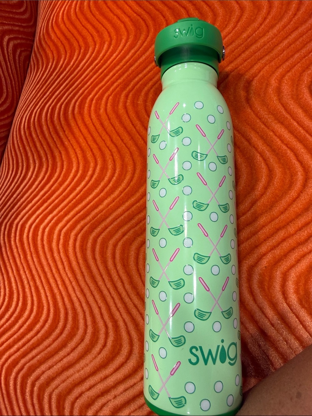 Swig Life Golf-Print Stainless Water Bottle in Mint Green with straw